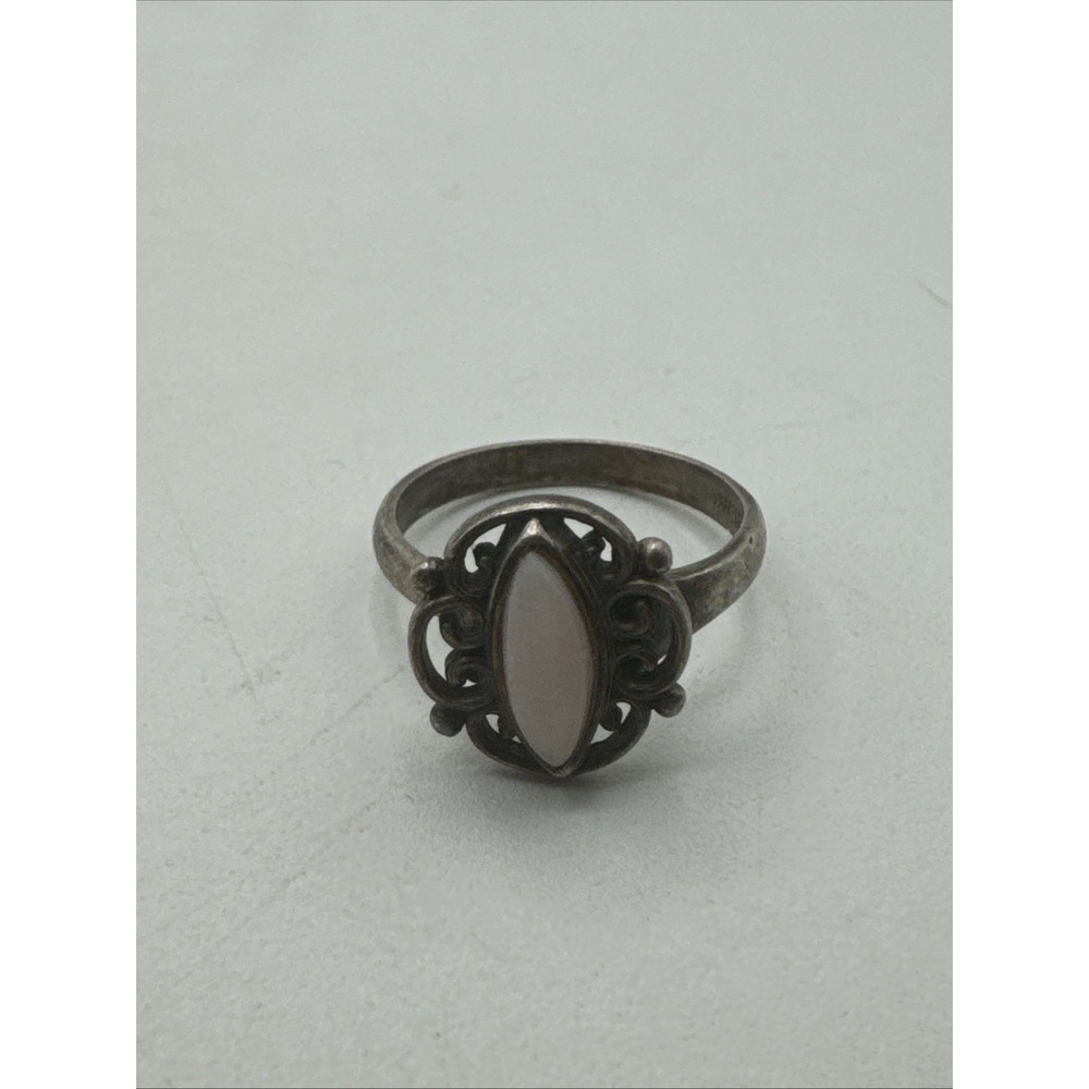 Sterling Silver Rose‎ Quartz Pink Stone Vintage Ring Sz 5 Adjustable Filigree